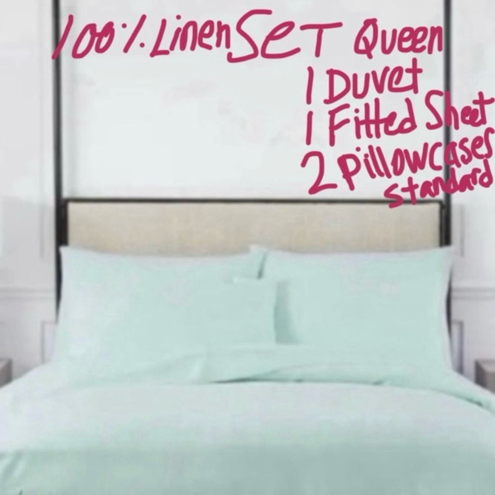 🍒Hill House Home Linen 2021 Duvet+Fitted Sheet+2 Pillowcases Queen/Seafoam Green